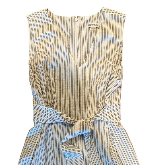 Calvin Klein Striped Sleeveless Cropped Jumpsuit Wide Leg Size 12 Workwear Chic - Picture 3 of 9